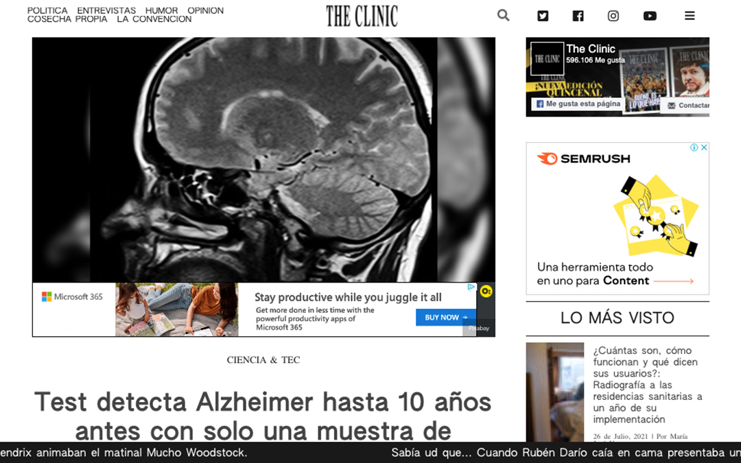 Test detecta Alzheimer hasta 10 años antes con solo una muestra de sangre